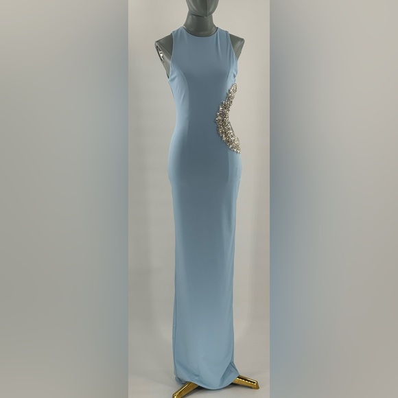 🆕 BRONX & BANCO 🧿 NWOT Camila Rhinestone Cutout Maxi, Powder Blue, Sz M US 6 - Picture 4 of 17